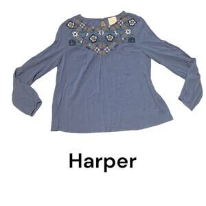 Harper heritage women's small long sleeve shirt floral embroidery